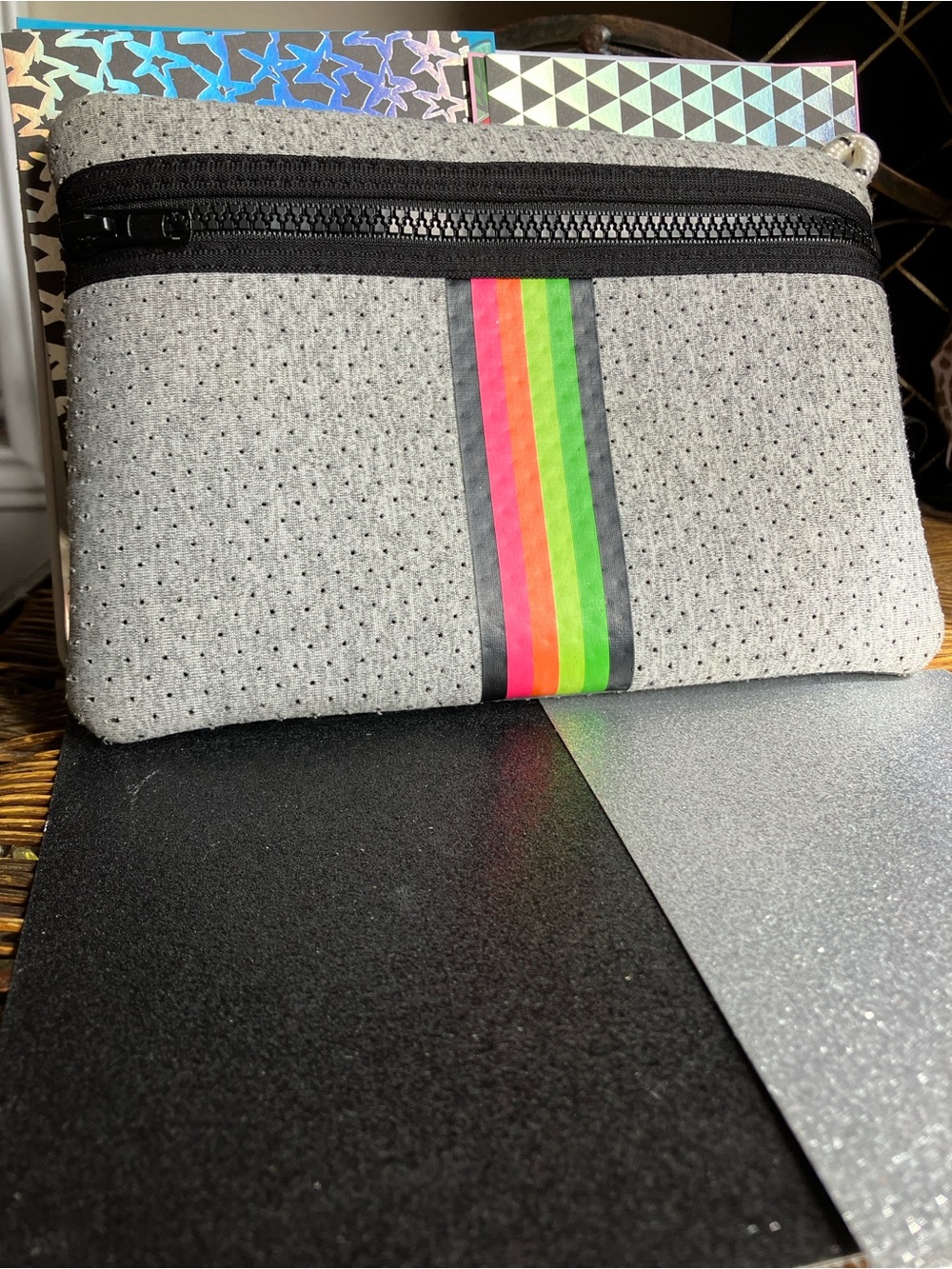 Perforated Grey Neoprene Pouch with Neon Stripe & comes with Cream & Star Balm:)